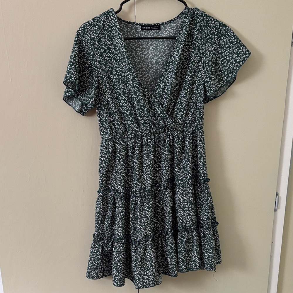 SHEIN Dark Green Floral Mini Dress